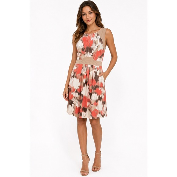BCBGMaxAzria Dresses & Skirts - BCBGMAXAZRIA Women Abstract Ikat Print Sleeveless Dress Coral Brown Size S